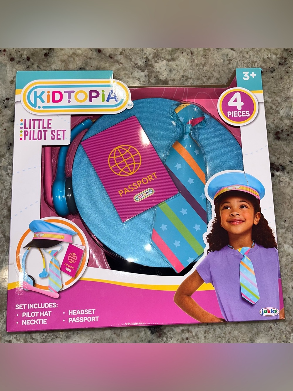 Topia Little Pilot Set - Blue & Pink Kids Pretend Pilot Hat, Tie & Passport
